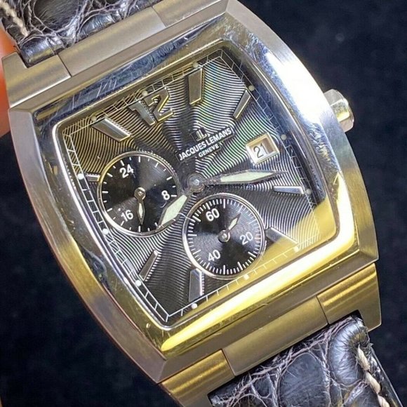 Jacques Lemans Geneve Swiss G120 316L 38mm Quartz Black Textured Dial - EB52 - Picture 1 of 9